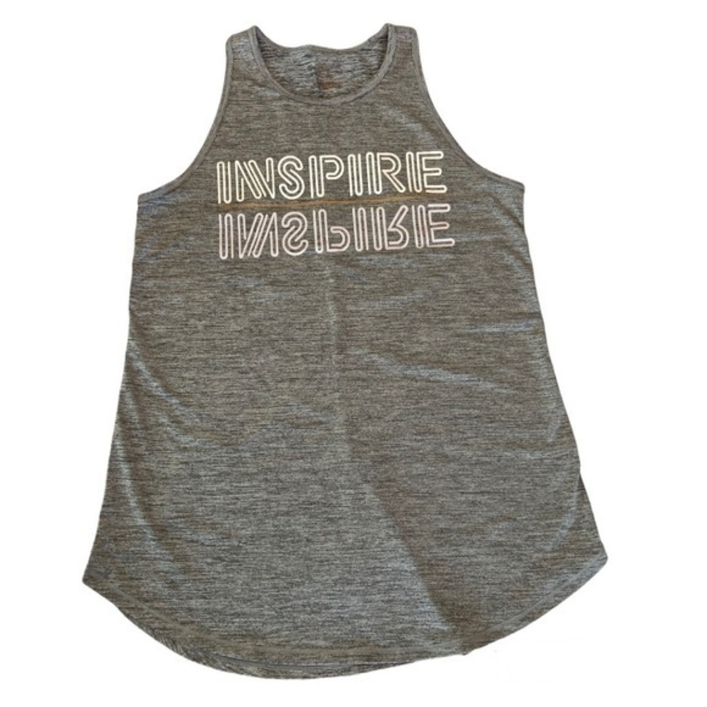 Tek Gear DryTek Tank Top Womens Size S Gray Inspire White and Gold Graphic